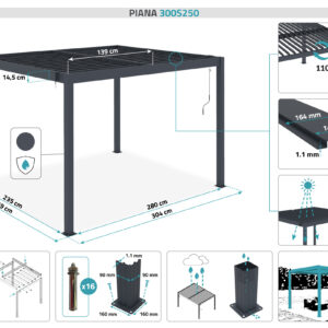 Pérgola bioclimática independente Piana 3x2,5m em alumínio cinzento - Image 4