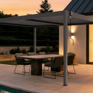 Pérgola em Alumínio 4x3m lâminas ajustáveis, ventilação e proteção solar, taupe Piana - Image 4