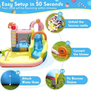 Castelo Inflável com Tobogã Aquático Seco/Molhado Combo com Soprador de 450W Piscina de Bolinhas Tobogã para Festas Infantis no Jardim Presentes - Image 10