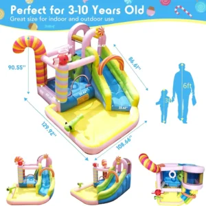 Castelo Inflável com Tobogã Aquático Seco/Molhado Combo com Soprador de 450W Piscina de Bolinhas Tobogã para Festas Infantis no Jardim Presentes - Image 8