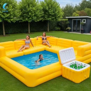 Sofá-piscina insuflável com banco integrado Parque aquático de verão Lounge familiar Jangada de piscina flutuante insuflável para relaxamento ao ar livre e interior - Image 3