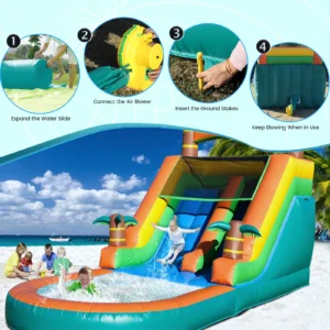 Escorrega de água insuflável gigante de PVC comercial de 21 pés, castelo insuflável, piscina com ventilador, parque infantil comercial, escorrega de água - Image 7