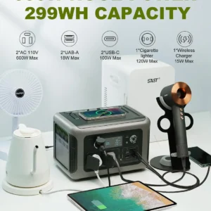 Central Elétrica Portátil com Painel Solar (opcional), Bateria LiFePO4 de 299 Wh 600 W para Backup Doméstico, Exterior, Camping, RV - Image 9