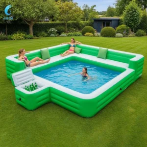 Sofá-piscina insuflável com banco integrado Parque aquático de verão Lounge familiar Jangada de piscina flutuante insuflável para relaxamento ao ar livre e interior - Image 6