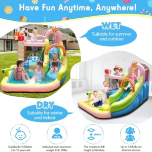 Castelo Inflável com Tobogã Aquático Seco/Molhado Combo com Soprador de 450W Piscina de Bolinhas Tobogã para Festas Infantis no Jardim Presentes - Image 11
