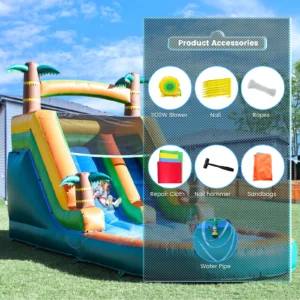 Escorrega de água insuflável gigante de PVC comercial de 21 pés, castelo insuflável, piscina com ventilador, parque infantil comercial, escorrega de água - Image 4