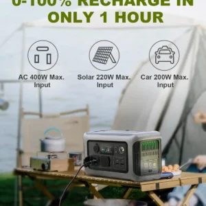 Central Elétrica Portátil com Painel Solar (opcional), Bateria LiFePO4 de 299 Wh 600 W para Backup Doméstico, Exterior, Camping, RV - Image 6