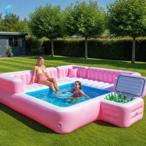 Sofá-piscina insuflável com banco integrado Parque aquático de verão Lounge familiar Jangada de piscina flutuante insuflável para relaxamento ao ar livre e interior - Image 4