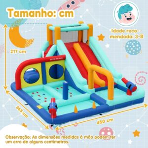 Castelo insuflável com soprador, parque aquático exterior: escorrega duplo, parede de escalada, canhão e fonte de água. - Image 6