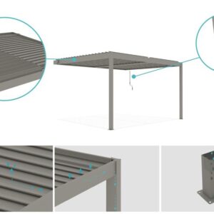 Pérgola bioclimática adossada Piana 4x3m em Alumínio cor taupe - Image 3