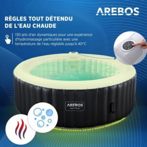 AREBOS Santorini Banheira de hidromassagem inflável 208 cm 6 Pessoas 130 Jatos de massagem 1000 L com LED - Image 3