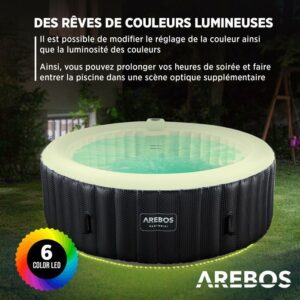 AREBOS Santorini Banheira de hidromassagem inflável 208 cm 6 Pessoas 130 Jatos de massagem 1000 L com LED - Image 4