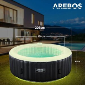 AREBOS Santorini Banheira de hidromassagem inflável 208 cm 6 Pessoas 130 Jatos de massagem 1000 L com LED - Image 6