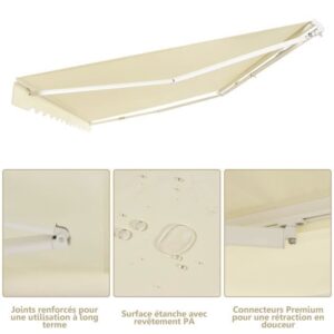 COSTWAY Toldo Manual de Varanda 3,6 x 3 m com Tecido Resistente a Raios UV e Água, Armação de Alumínio, Ângulo Ajustável 5-35° Bege - Image 4