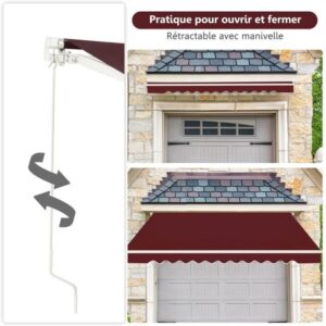 Toldo Retrátil de Varanda COSTWAY 3 x 2,5 m - Tecido Resistente aos Raios UV e à Água, Estrutura de Alumínio, Ângulo Ajustável 5-35°, Borgonha - Image 3