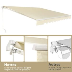 COSTWAY Toldo de Varanda Retrátil 4 x 2,5 m com Tecido Resistente a Raios UV e Água, Estrutura de Alumínio, Ângulo Ajustável 5-35° - Image 4