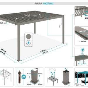 Pérgola em Alumínio 4x3m lâminas ajustáveis, ventilação e proteção solar, taupe Piana - Image 3