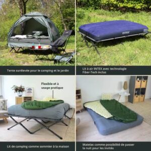 Cama de campismo elevada com tenda em cúpula e colchão insuflável com bomba, tafetá, verde, 193 x 136 x 178 cm para aventuras ao ar livre - Image 8