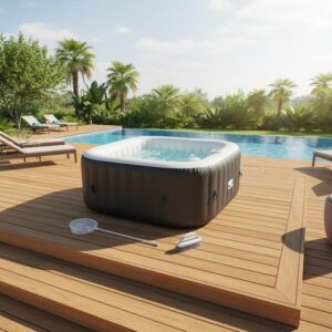 SUNSPA Conjunto Completo: Hidromassagem Inflável Quadrada 6 Pessoas + Acessórios (4 Apoios de Cabeça, Filtro, Rede, Escova, Tapete, Cobertura) - Image 5