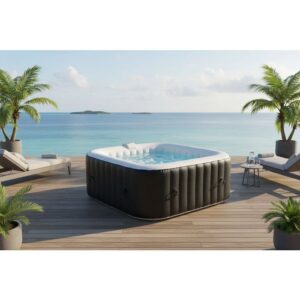 SUNSPA Conjunto Completo: Hidromassagem Inflável Quadrada 6 Pessoas + Acessórios (4 Apoios de Cabeça, Filtro, Rede, Escova, Tapete, Cobertura) - Image 6