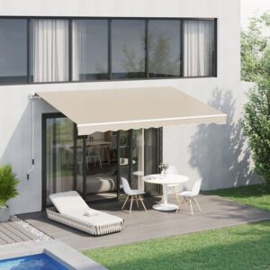 Toldo - Outsunny - Retrátil manual 395x245 cm Terraço Manivela Resistente a UV - Alumínio - 395x245 cm - Bege - Image 3
