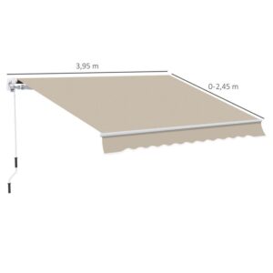 Toldo - Outsunny - Retrátil manual 395x245 cm Terraço Manivela Resistente a UV - Alumínio - 395x245 cm - Bege - Image 5