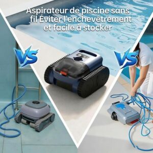 Robô de Piscina a Bateria - Paredes e Linha d'água - 180 Min & 200m² Autonomia - Dupla Filtração Ultra-fina - Cesto 3L - Image 4