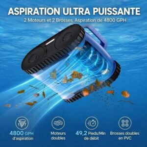 Robô de Piscina a Bateria - Fundo, Paredes e Linha d'água - 180 Min & 200m² Autonomia - Dupla Filtração Ultra-fina - Estacionamento Automático - Image 3