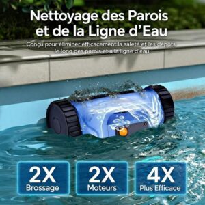 Robô de Piscina a Bateria - Fundo, Paredes e Linha d'água - 180 Min & 200m² Autonomia - Dupla Filtração Ultra-fina - Estacionamento Automático - Image 4