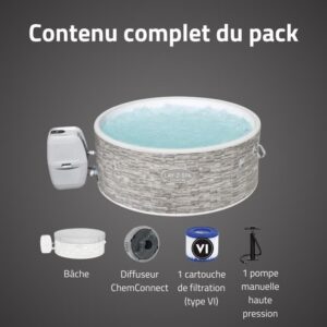 BESTWAY Lay-Z-Spa Vancouver AirJet Plus Banheira de Hidromassagem Inflável Redonda com Wi-Fi - 3-5 Pessoas - Decoração de Pedra - Image 6
