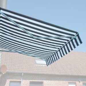 Toldo SAULE 2,95 x 2,5 m - Tecido listrado branco/cinza e estrutura branca - Image 3