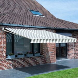 Toldo SAULE 2,95 x 2,5 m - Tecido listrado branco/cinza e estrutura branca - Image 6