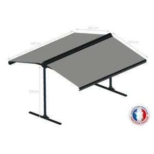 Toldo de dupla inclinação manual 4x2x3 m - Tecido cinza e estrutura cinza antracite texturizada - GARDEN OMBRAZUR - Image 4