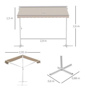 Toldo Lateral Duplo - Outsunny - 3x3 m retrátil manual inclinação ajustável resistente a UV - Aço - Bege - Image 5
